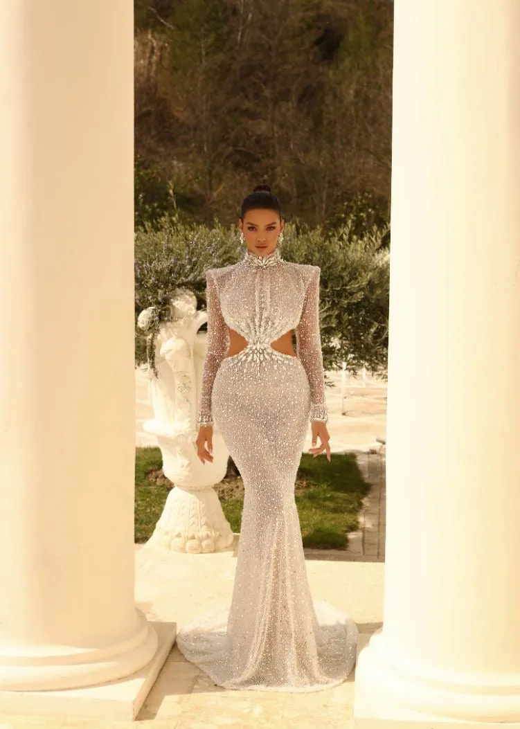 Amaris Beautiful High Neck Long White Wedding Dress