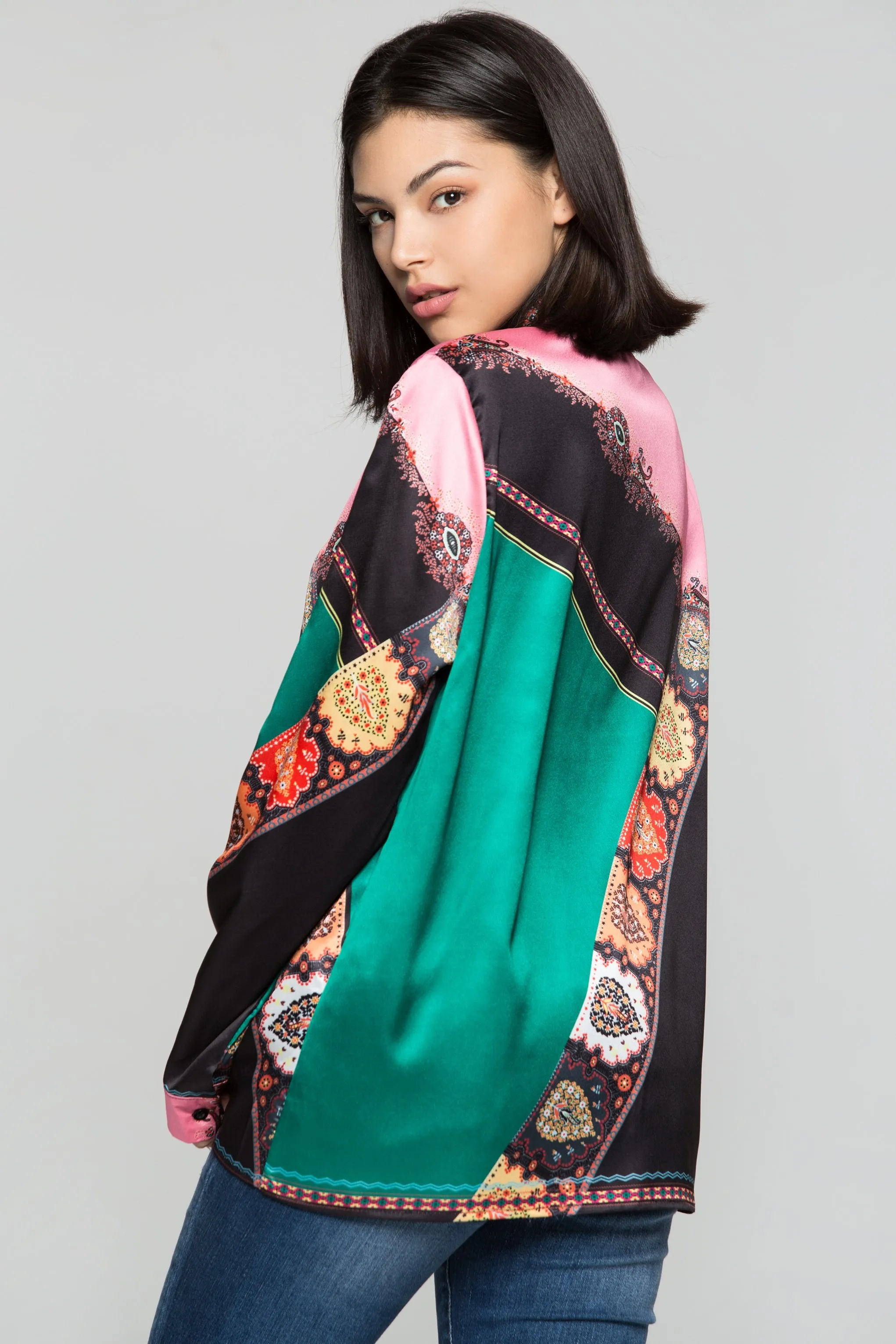 Black and Bright Pink Colorful Mixed Prints Shirt