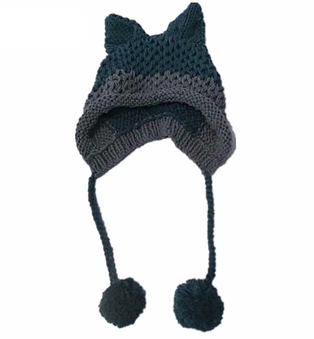 Cute Fox Ears Beanie Winter Warm Handmade Knit Hat