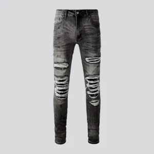 Distressed skinny biker jeans for men
