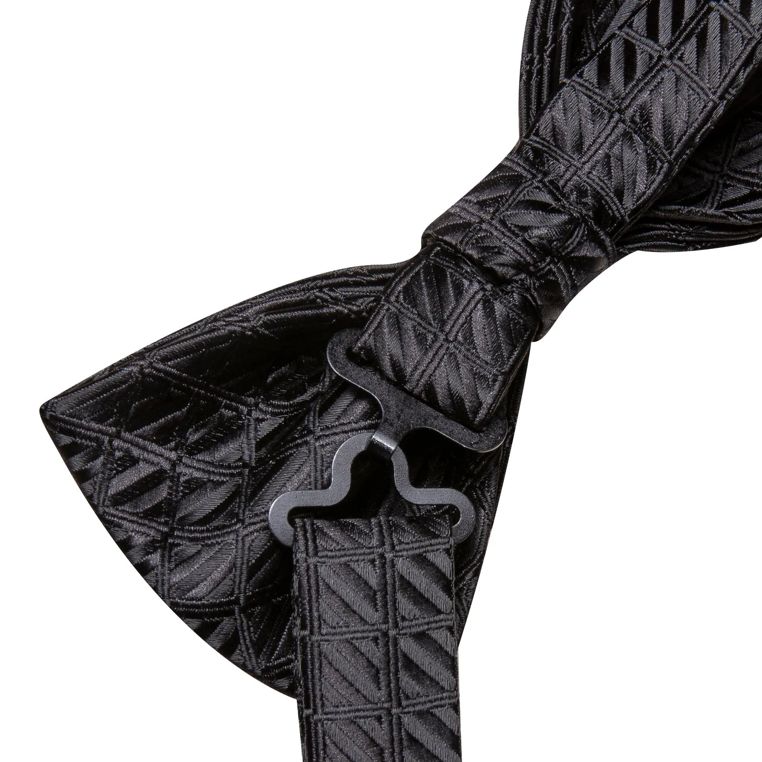 Hi-Tie Black Novelty Pre-tied Bow Tie Hanky Cufflinks Set