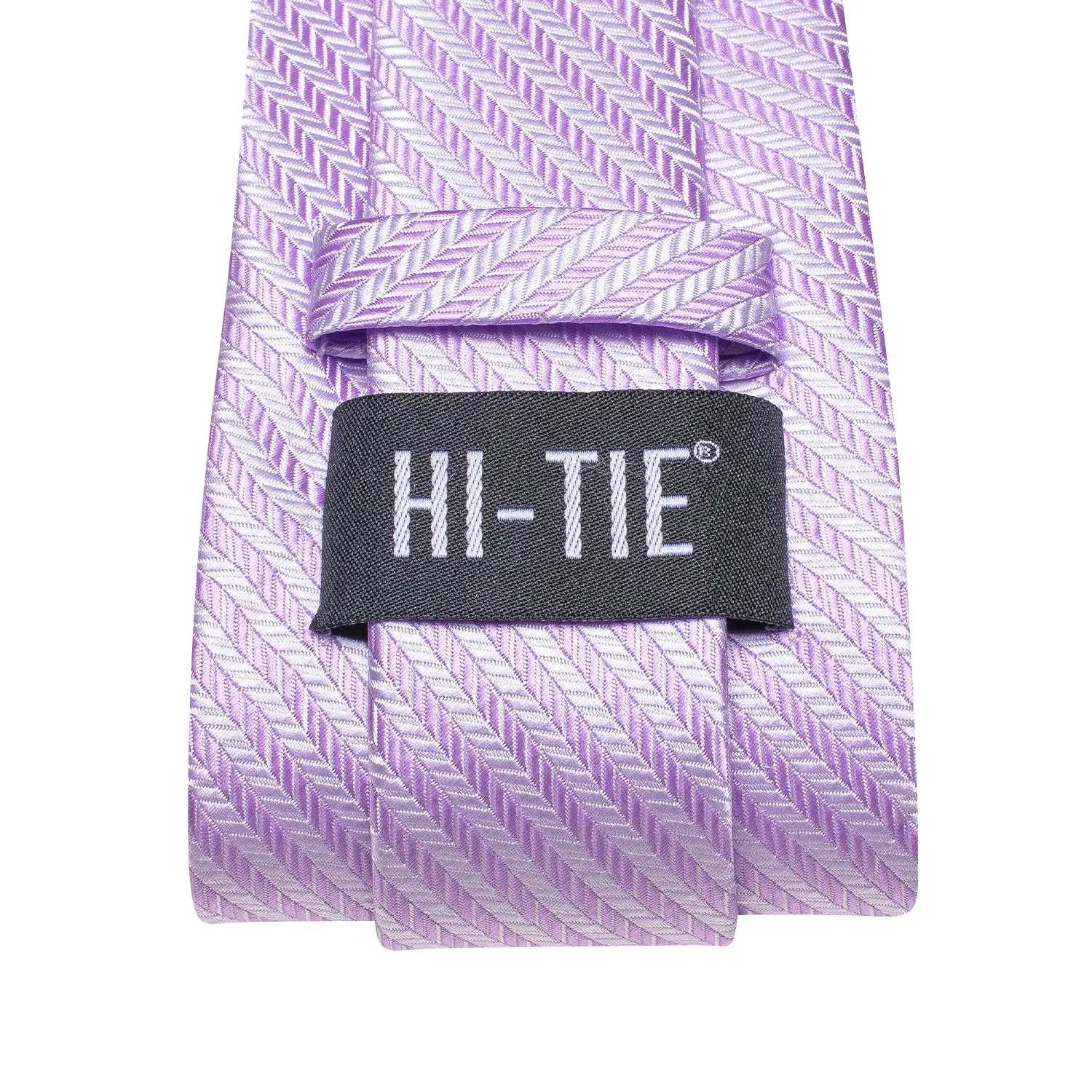 Hi-Tie Lilac Purple White Purple Silk Tie Pocket Square Cufflinks Set