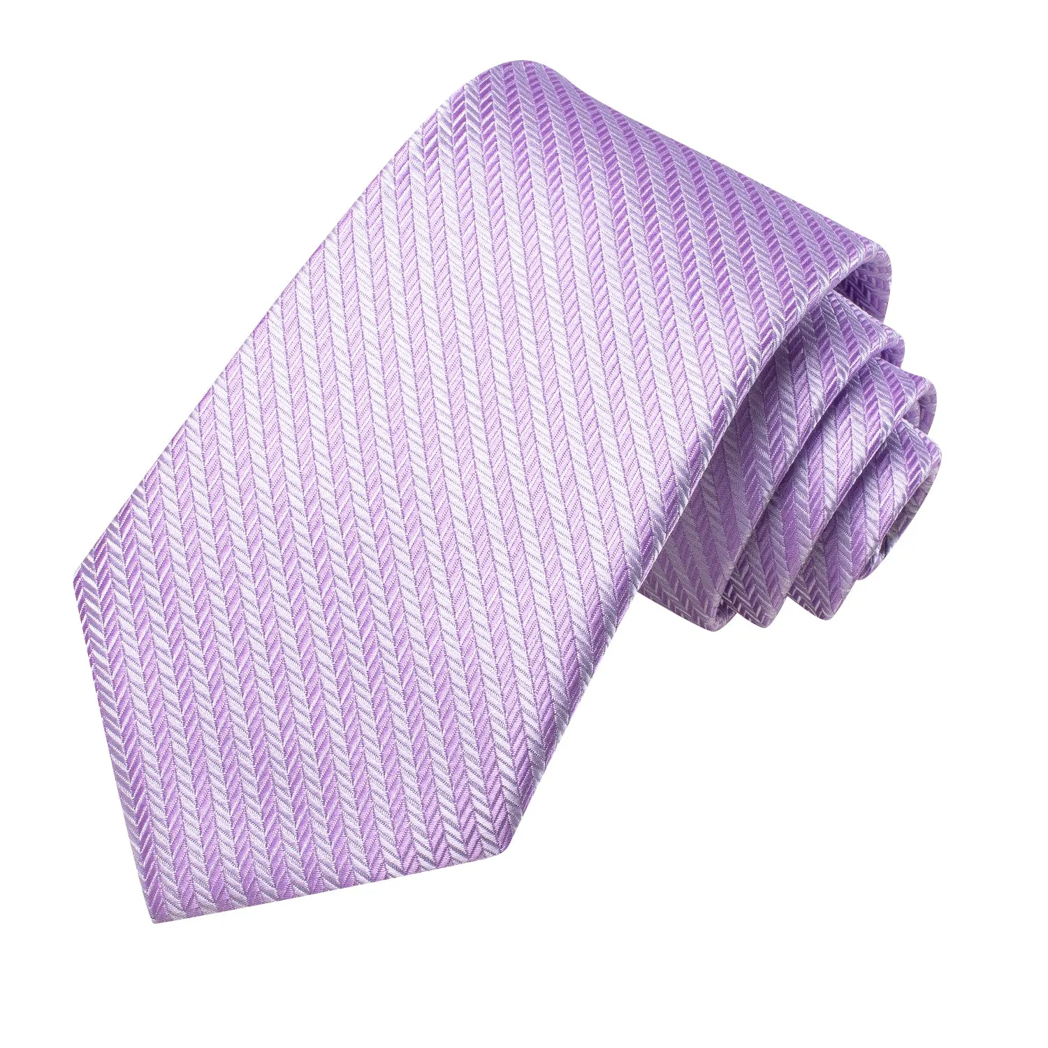 Hi-Tie Lilac Purple White Purple Silk Tie Pocket Square Cufflinks Set