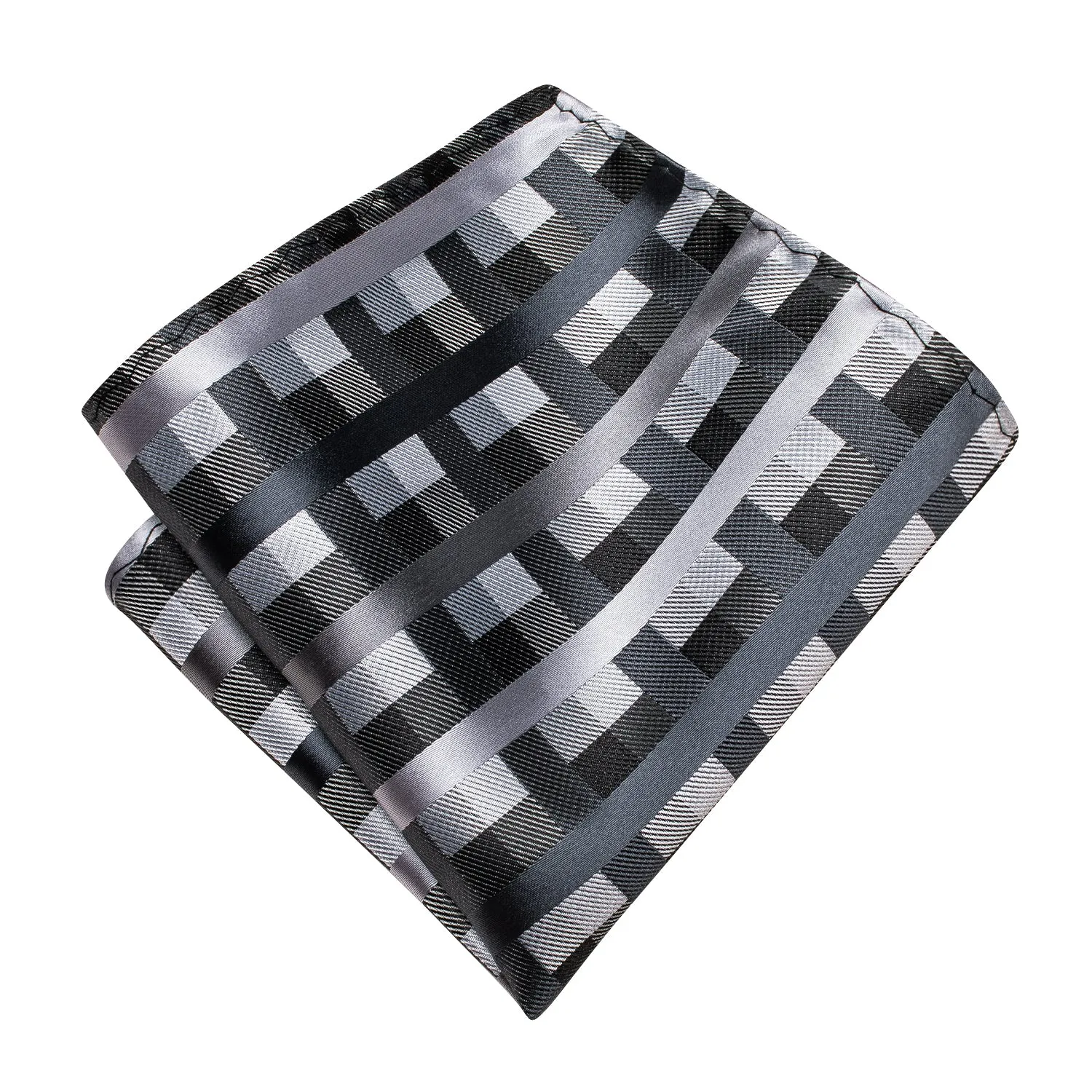 Hi-Tie Men's Black Grey Plaid Pre-tied Bow Tie Hanky Cufflinks Set