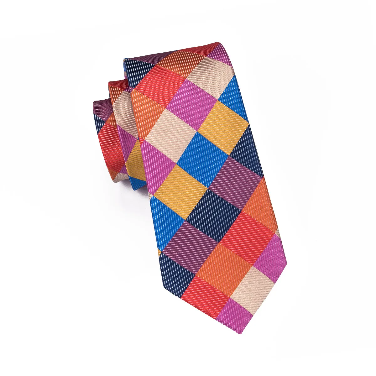 Hi-Tie Men's Necktie Colorful Plaid Tie Pocket Square Cufflinks Set