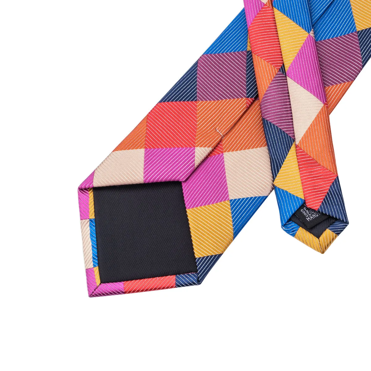 Hi-Tie Men's Necktie Colorful Plaid Tie Pocket Square Cufflinks Set