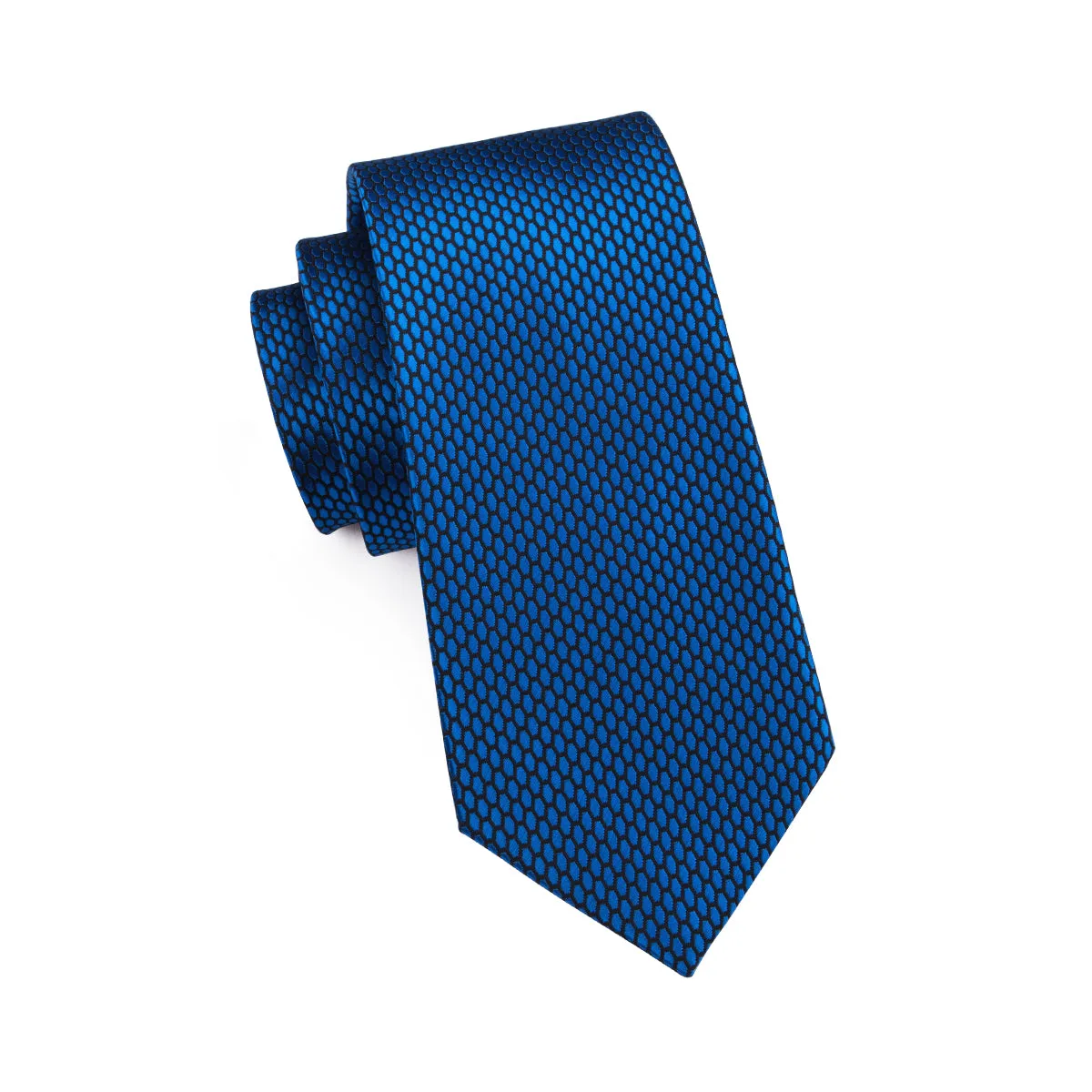Hi-Tie Navy-Blue Geometric Polka Dot Tie Pocket Square Cufflinks Set