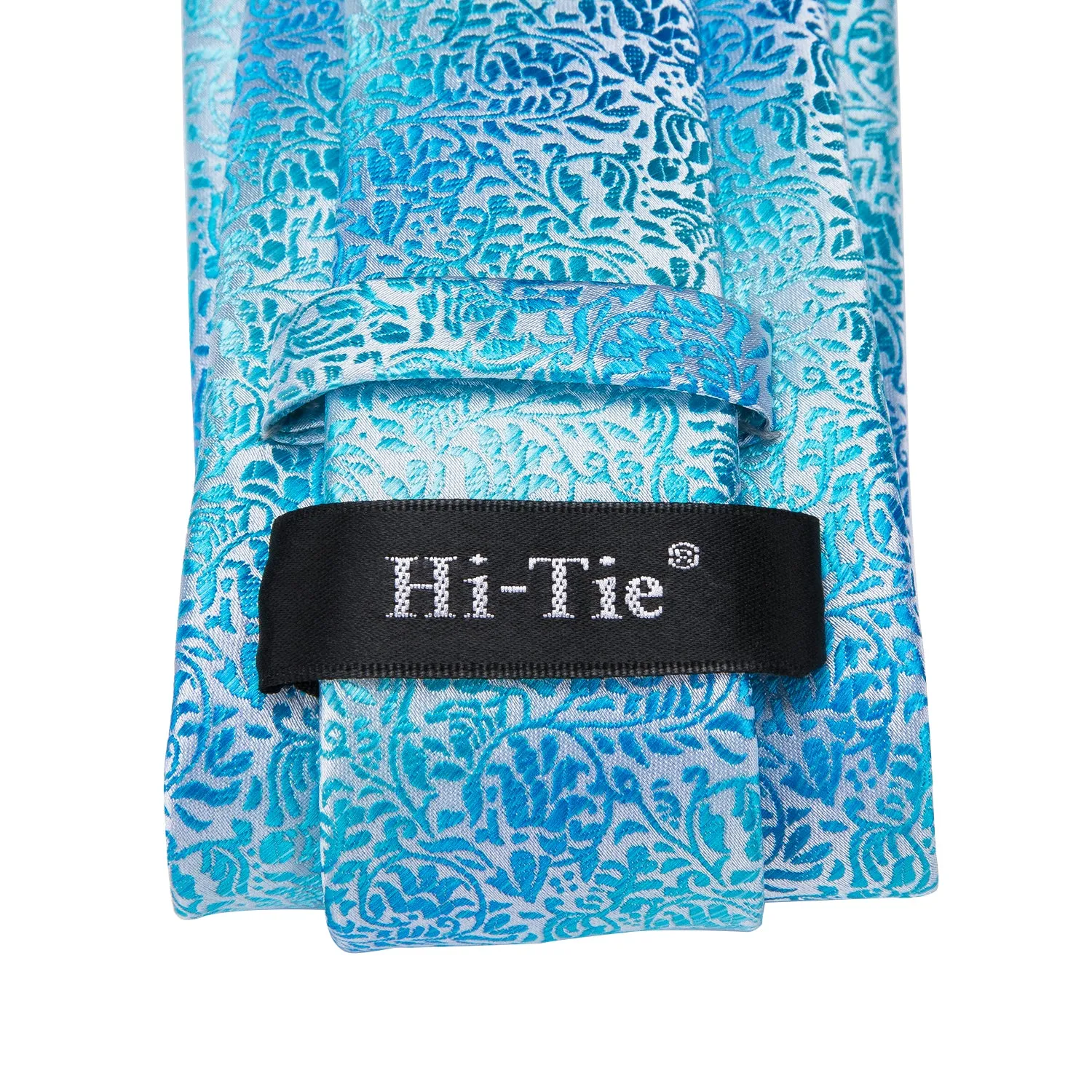 Hi-Tie Skyblue Tie Light Blue Floral Men's Necktie Hanky Cufflinks Set
