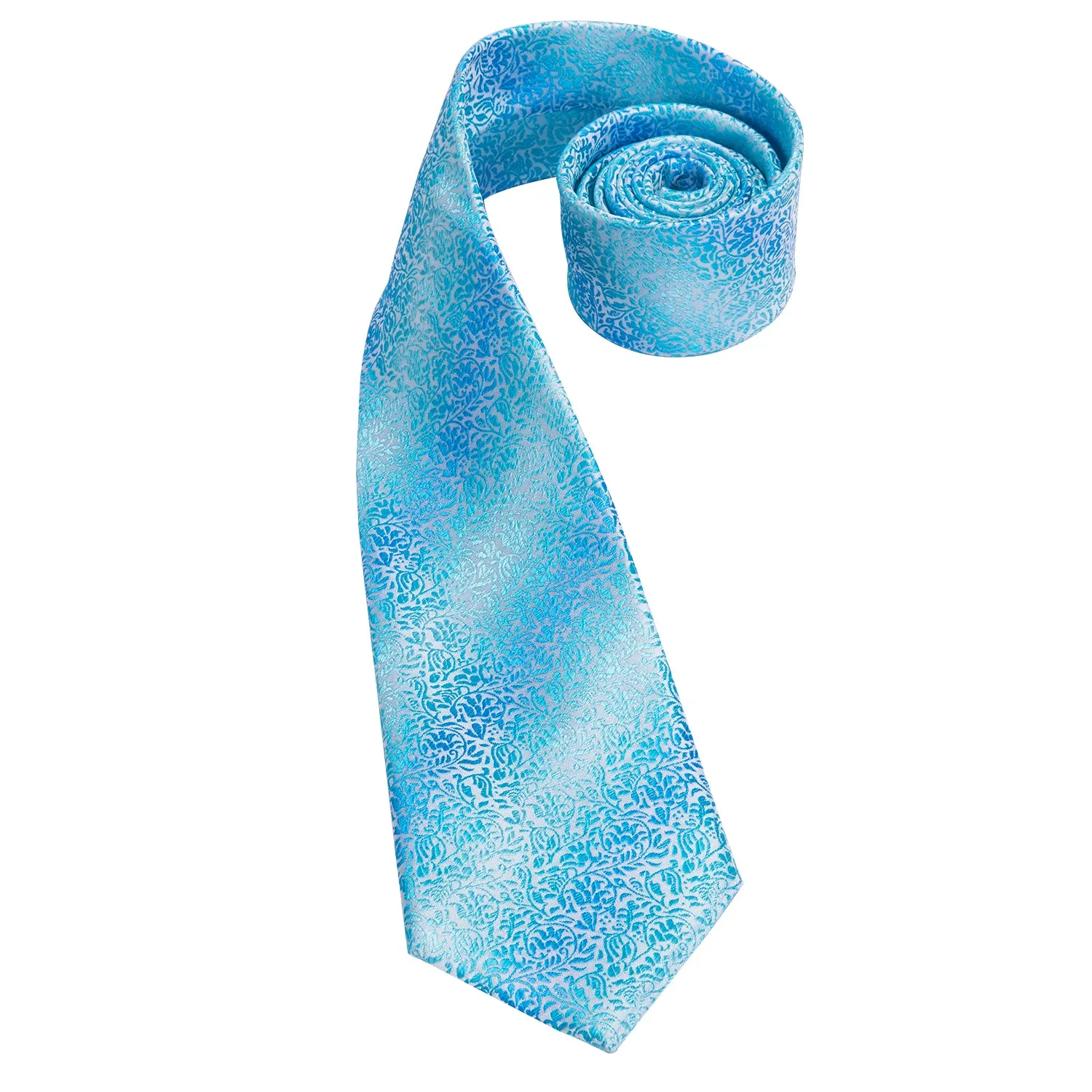 Hi-Tie Skyblue Tie Light Blue Floral Men's Necktie Hanky Cufflinks Set