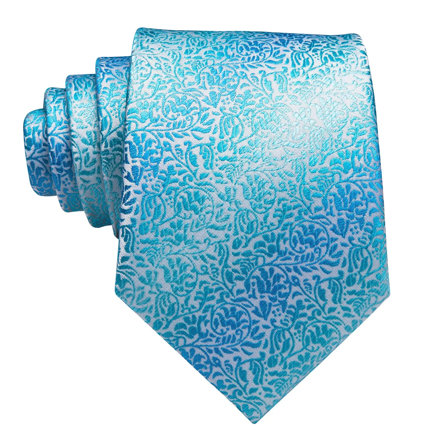 Hi-Tie Skyblue Tie Light Blue Floral Men's Necktie Hanky Cufflinks Set