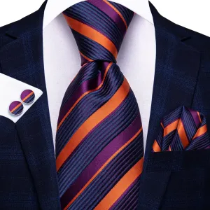 Hi-Tie Striped Tie Purple Orange Blue Jacquard Stripe Men Necktie Set