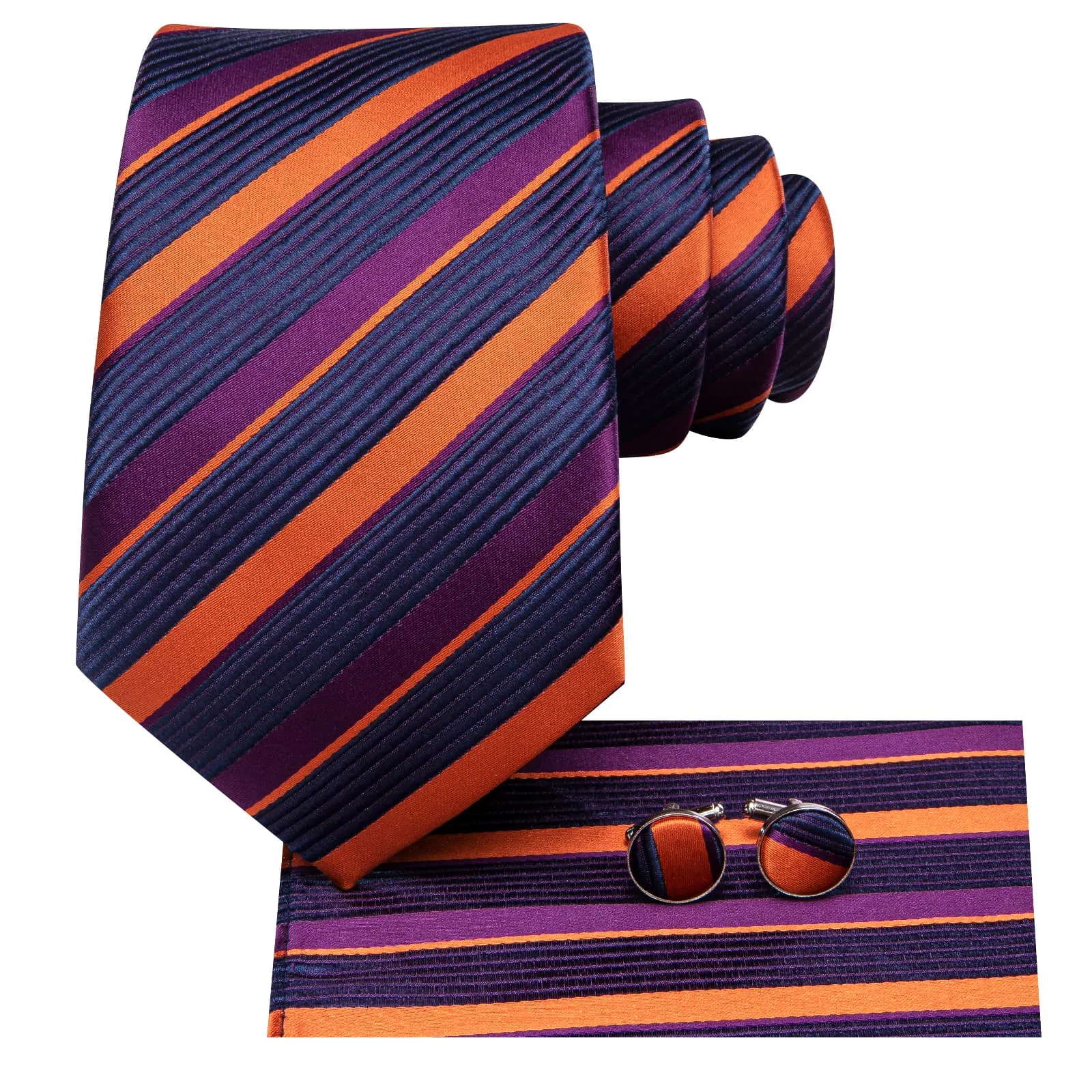 Hi-Tie Striped Tie Purple Orange Blue Jacquard Stripe Men Necktie Set
