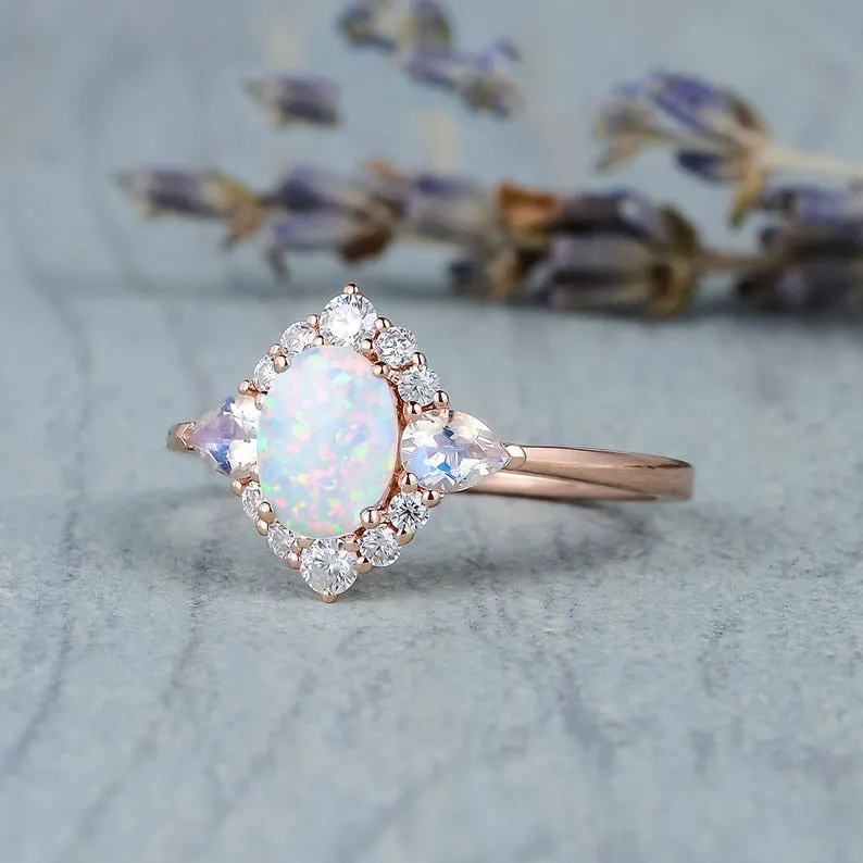 Inlaid Moonstone Opal Bronze Ring