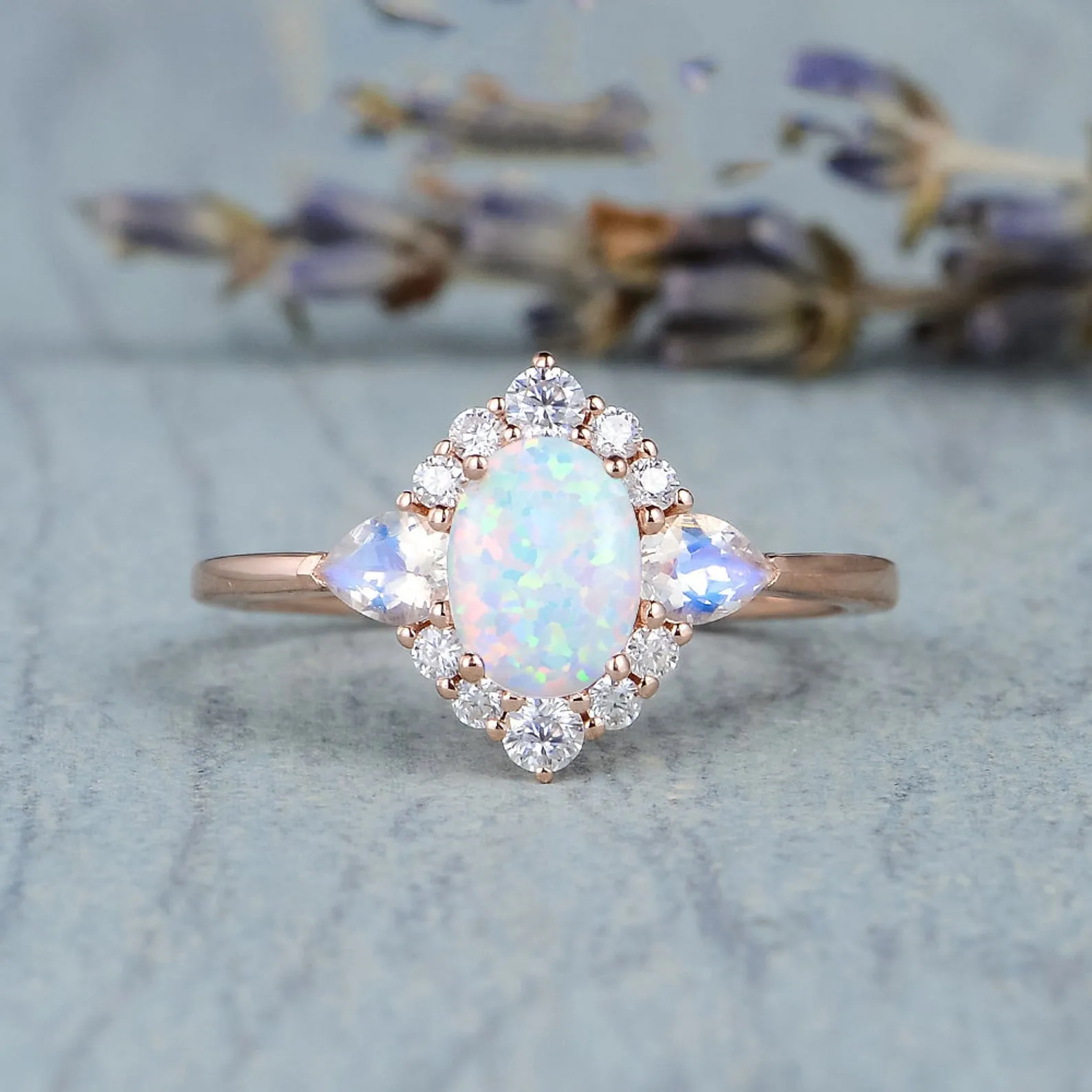 Inlaid Moonstone Opal Bronze Ring