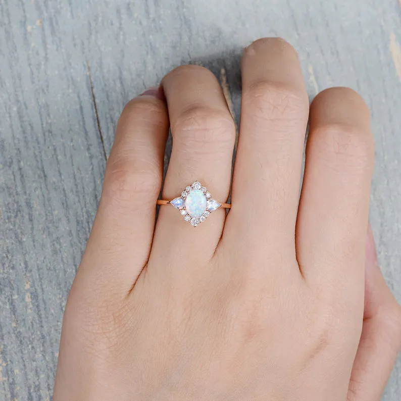 Inlaid Moonstone Opal Bronze Ring