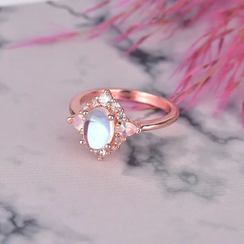 Inlaid Moonstone Opal Bronze Ring