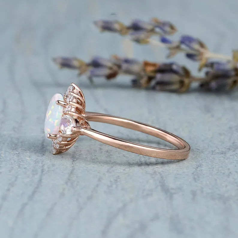 Inlaid Moonstone Opal Bronze Ring