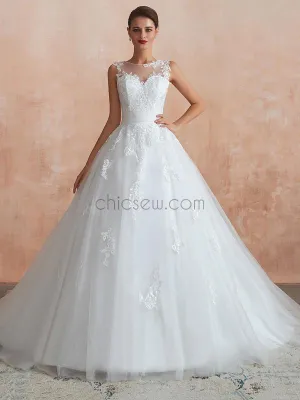 Ivory Tulle Sleeveless Elegant Long Wedding Dresses SDP1180