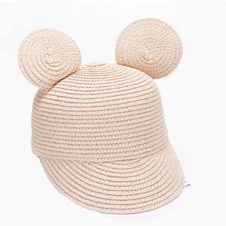 Kids Straw Hat With Mouse Ears Pink