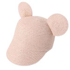 Kids Straw Hat With Mouse Ears Pink