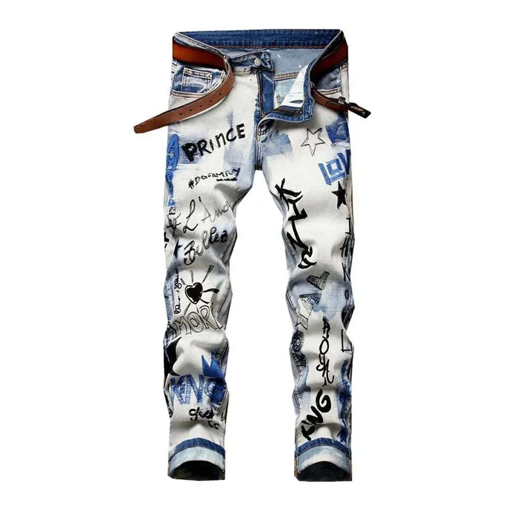 Letters embroidery trendy men's jeans