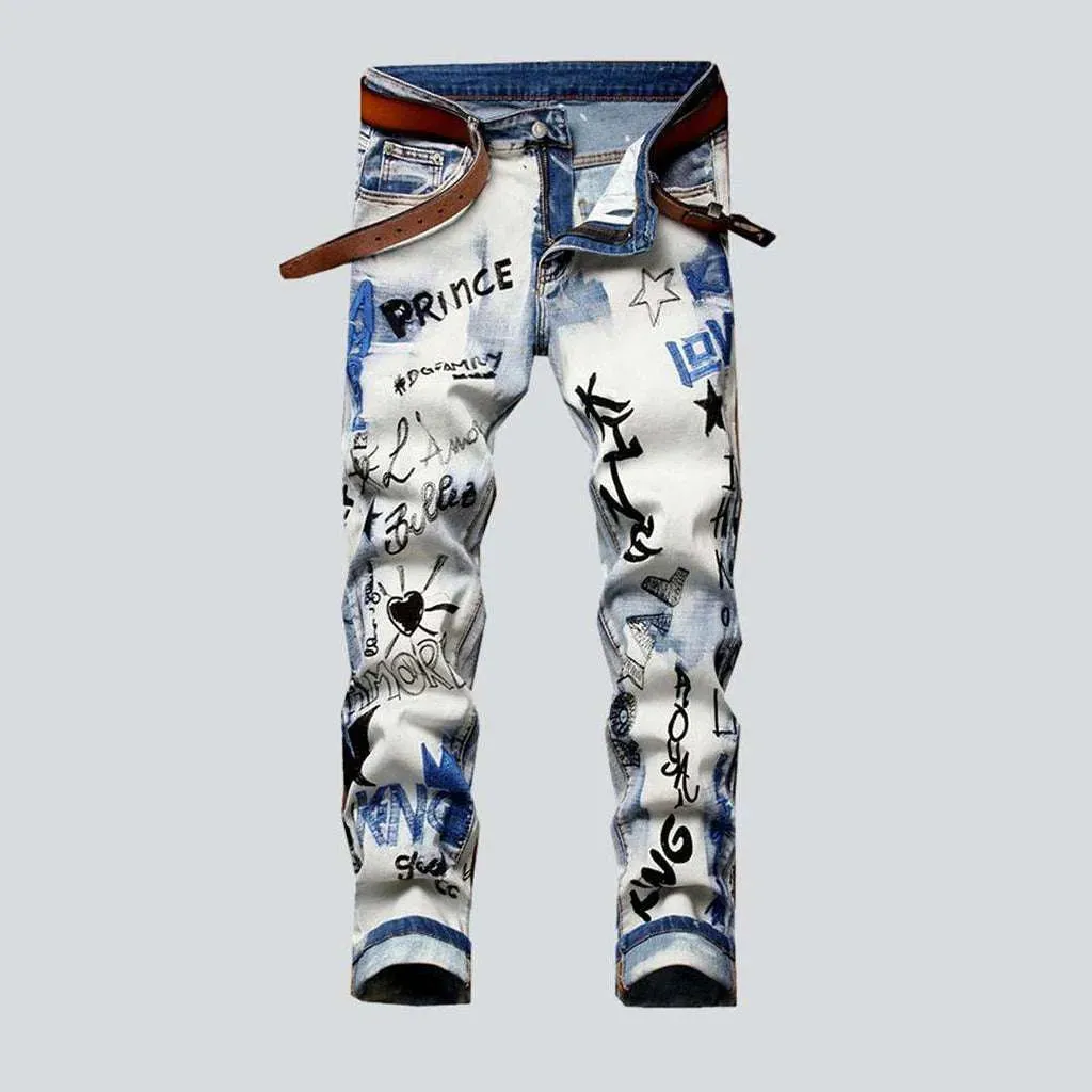 Letters embroidery trendy men's jeans