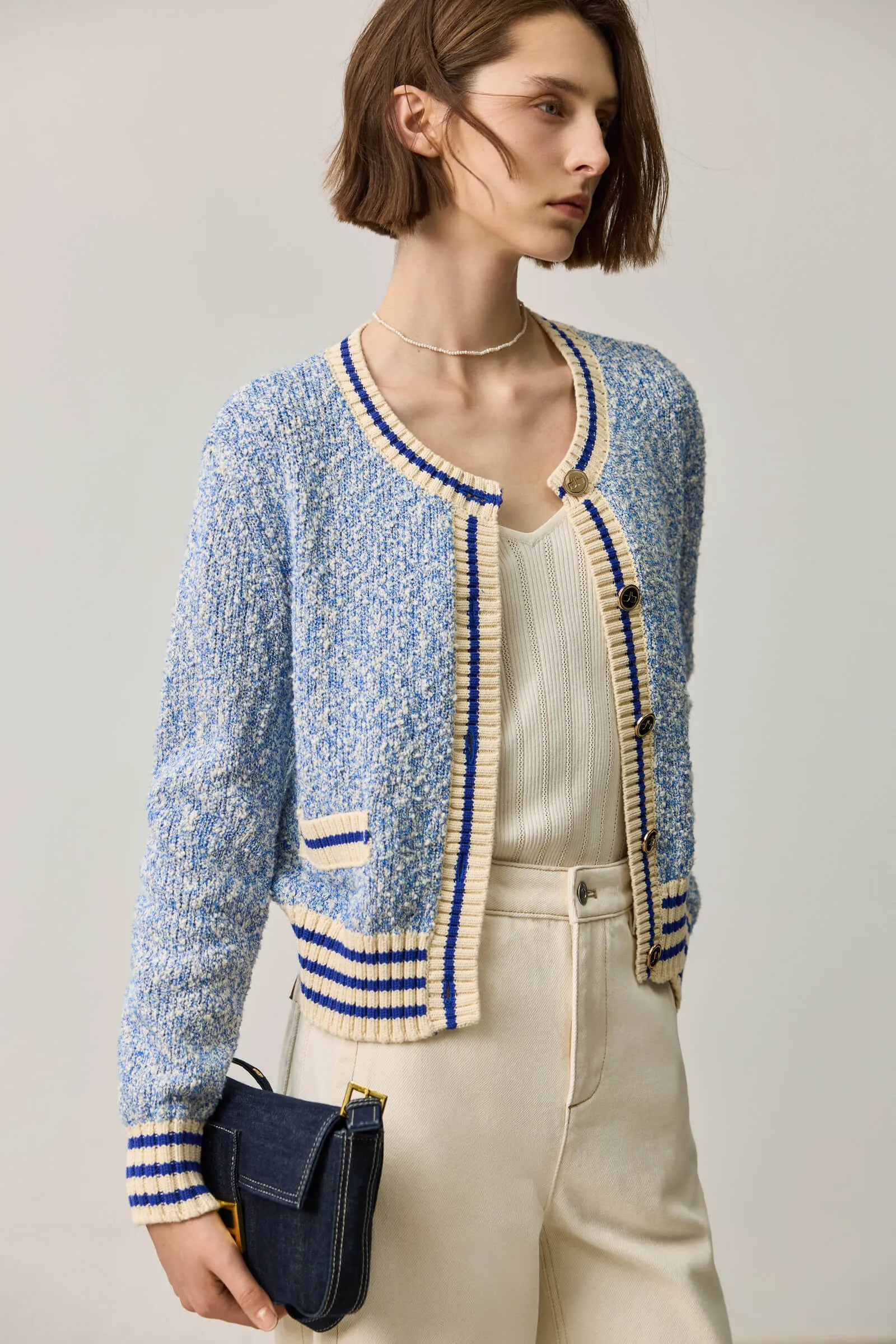 LILY Colorblock Crew Neck Cardigan