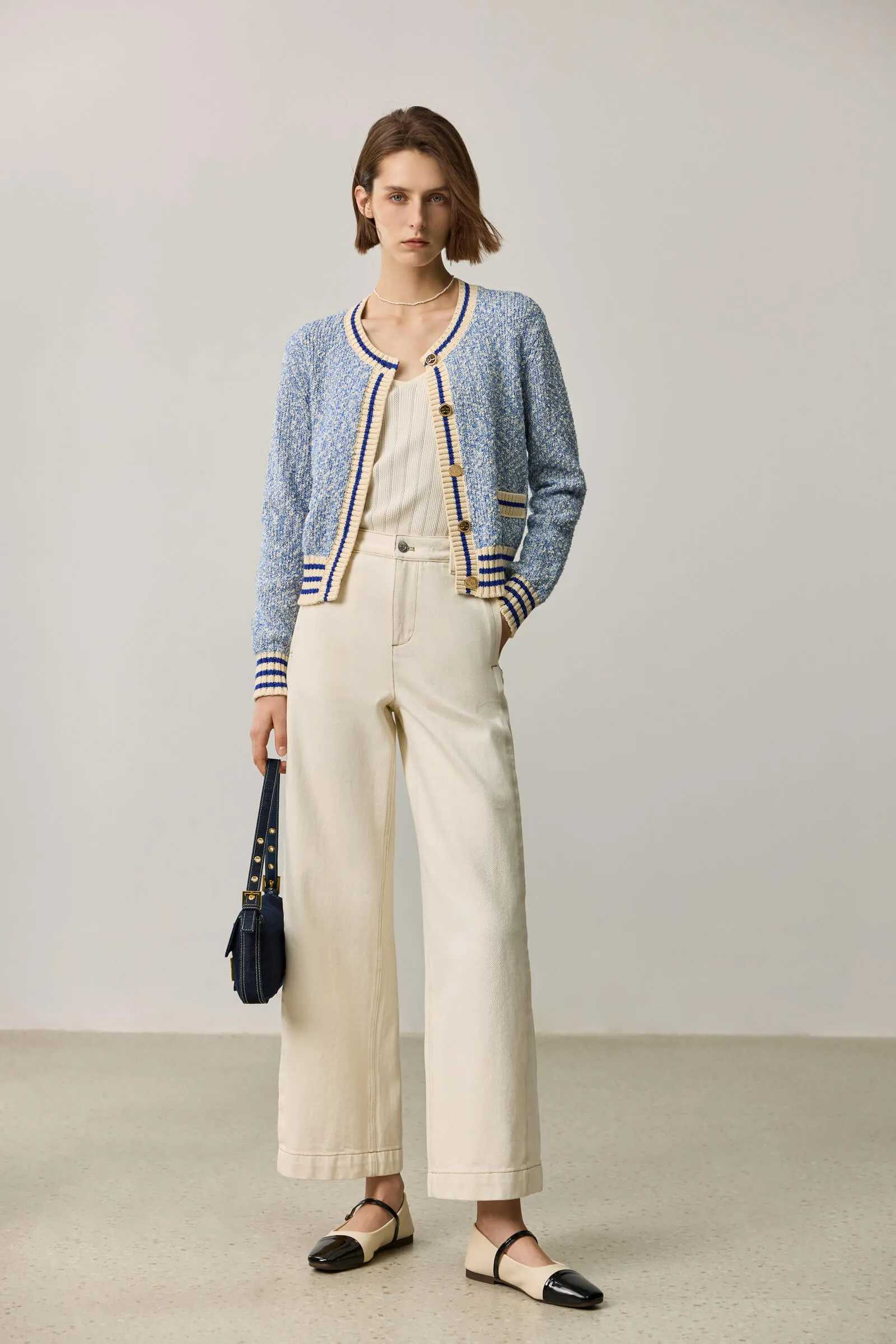 LILY Colorblock Crew Neck Cardigan