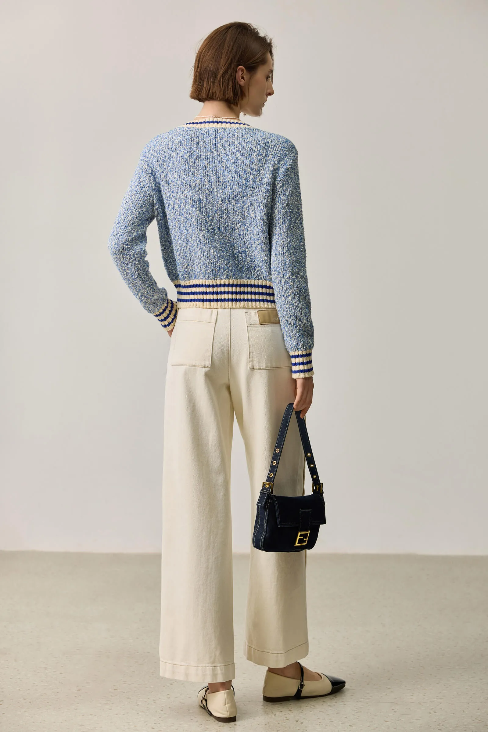 LILY Colorblock Crew Neck Cardigan