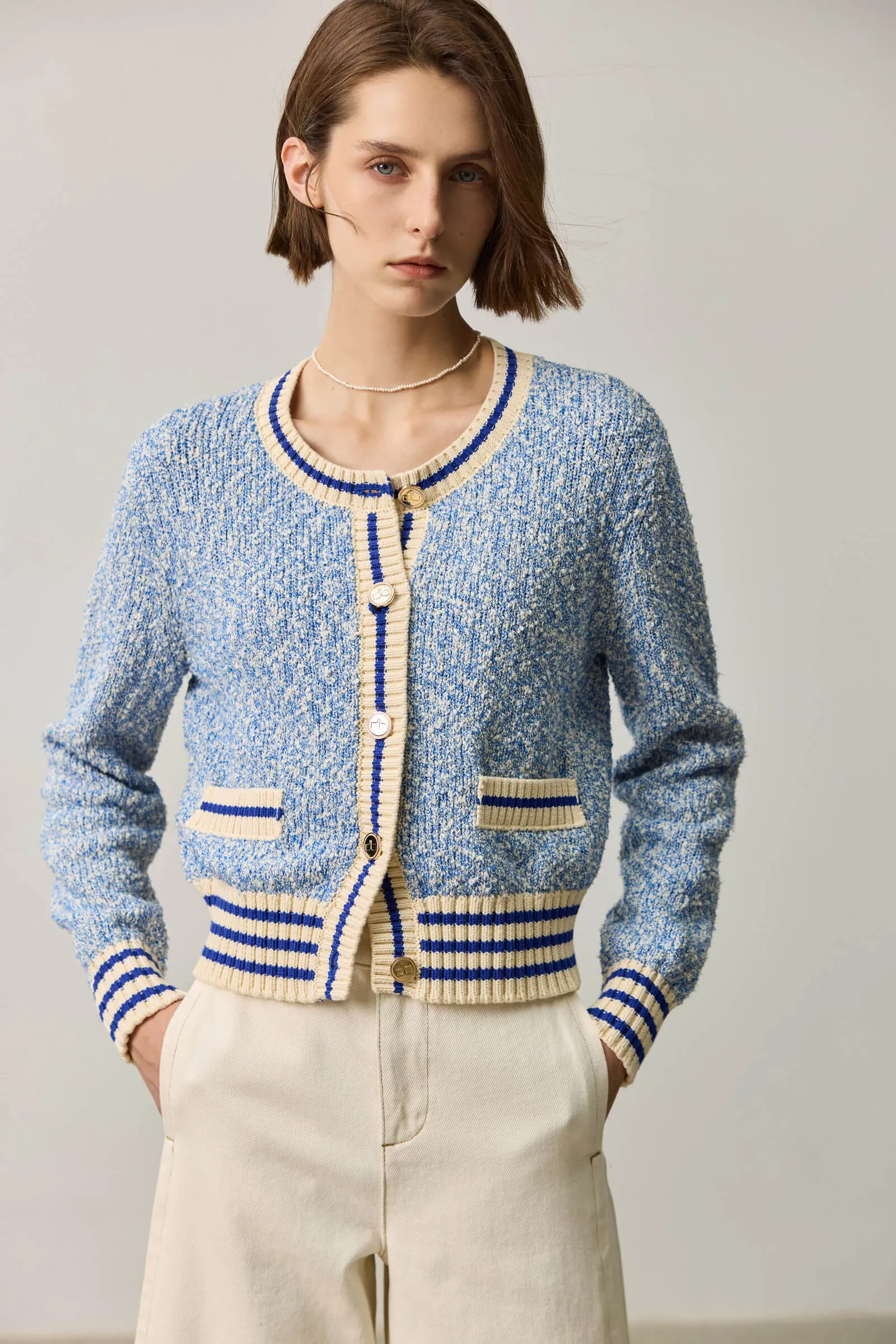 LILY Colorblock Crew Neck Cardigan