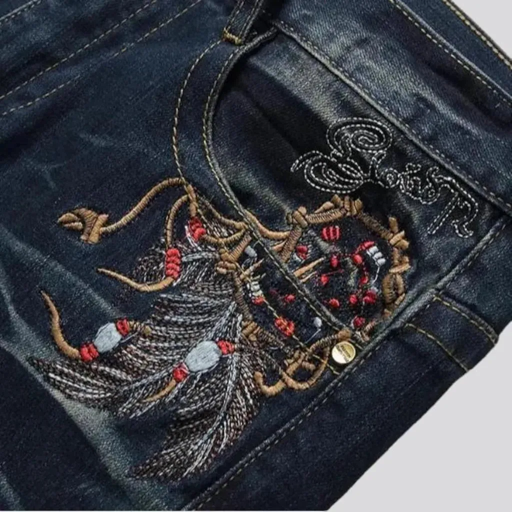 Mid-waist men's dark-wash jeans