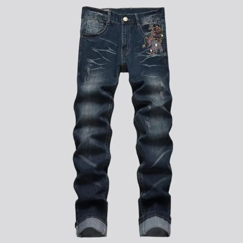 Mid-waist men's dark-wash jeans