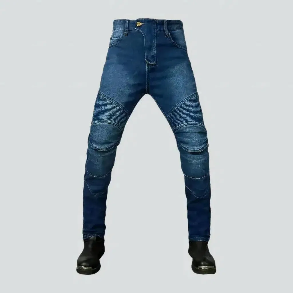 Mid-waist stonewashed riding jeans
 for men