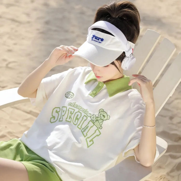 Mori Girl Style Green Contrast Polo T-Shirt