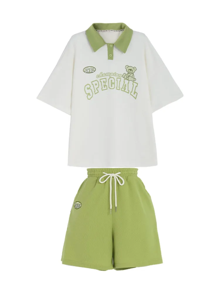 Mori Girl Style Green Contrast Polo T-Shirt