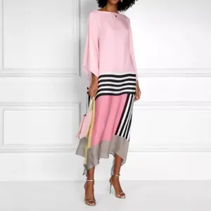 Pink, Black & White Flowing Geometric Dress
