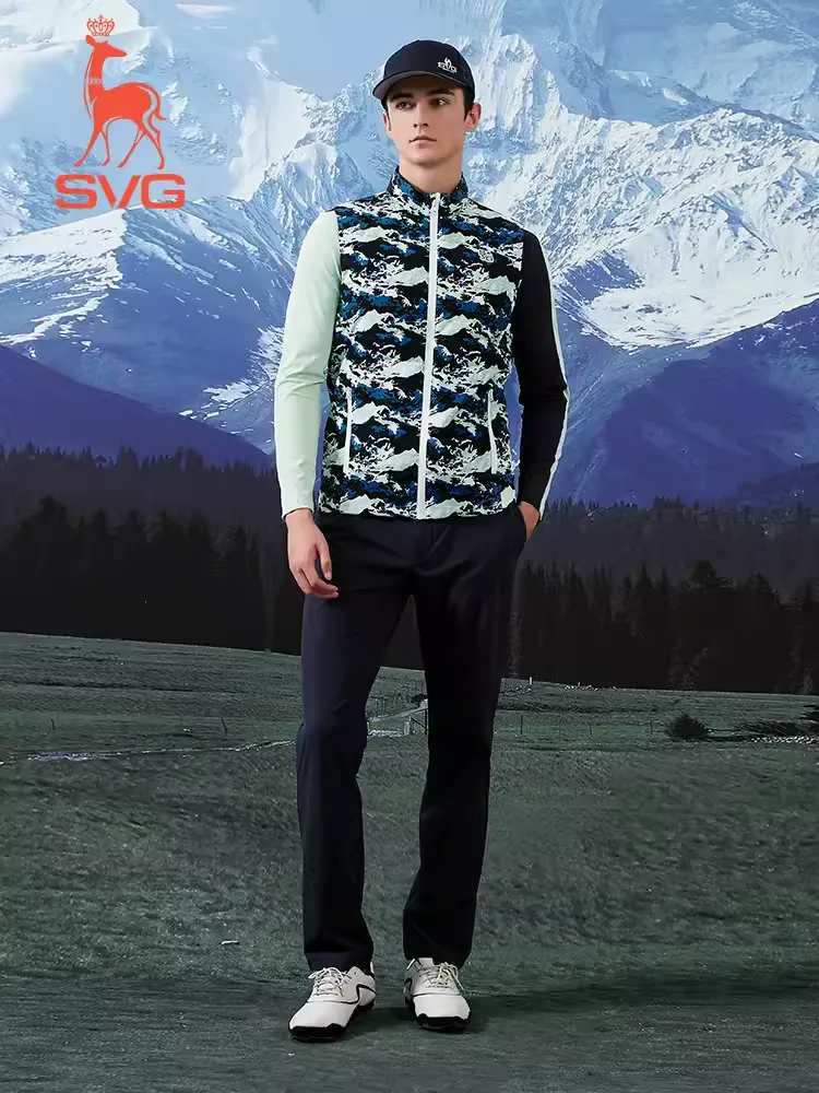 SVG Men's Camouflage Print Down Vest Stand Collar Vest