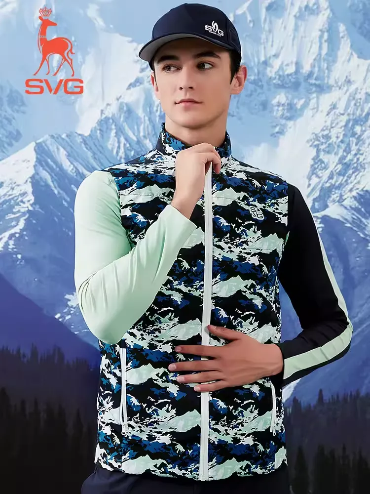 SVG Men's Camouflage Print Down Vest Stand Collar Vest