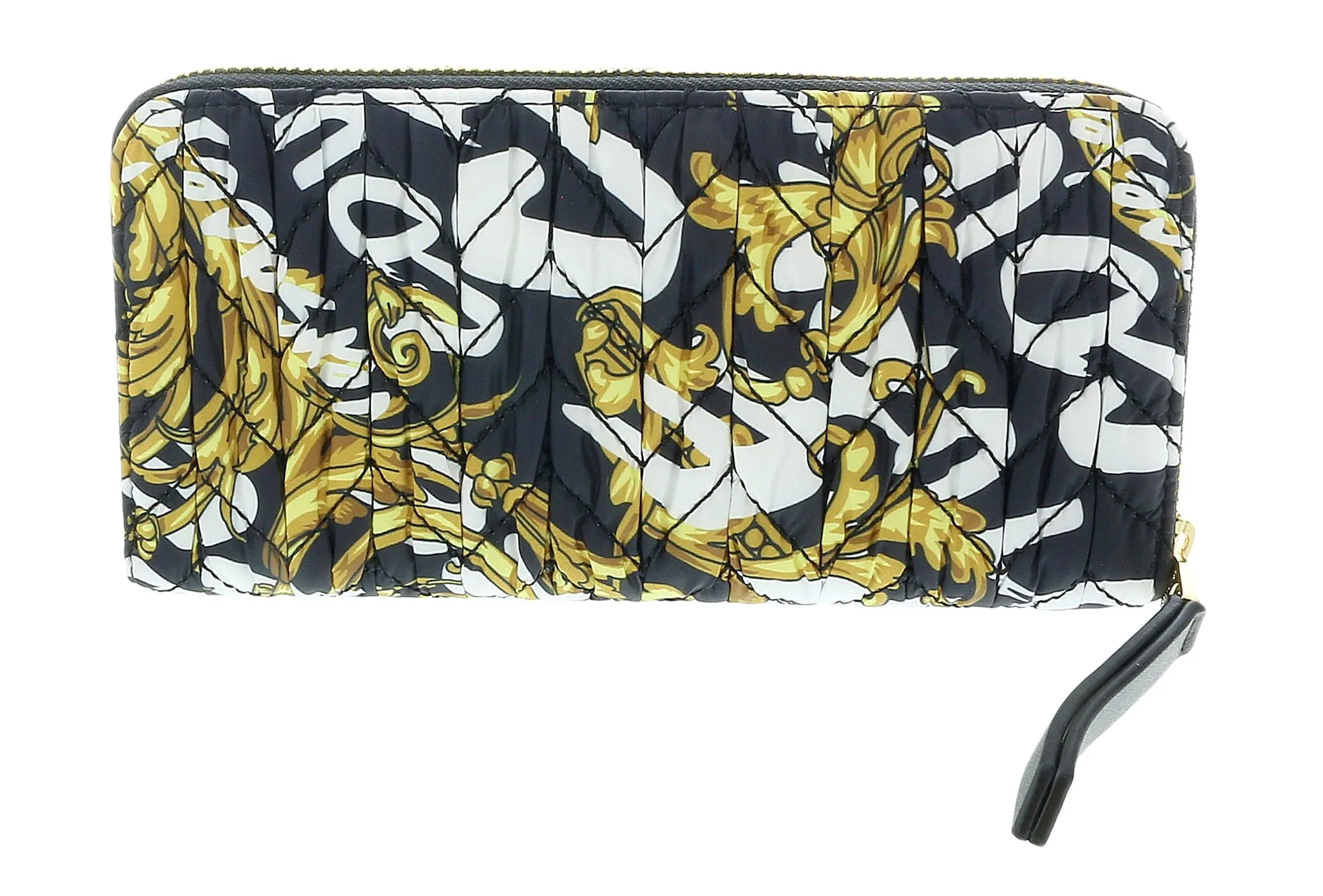 Versace Jeans Couture Small Black/Gold Baroque Stitched Continental All Around Zip Wallet