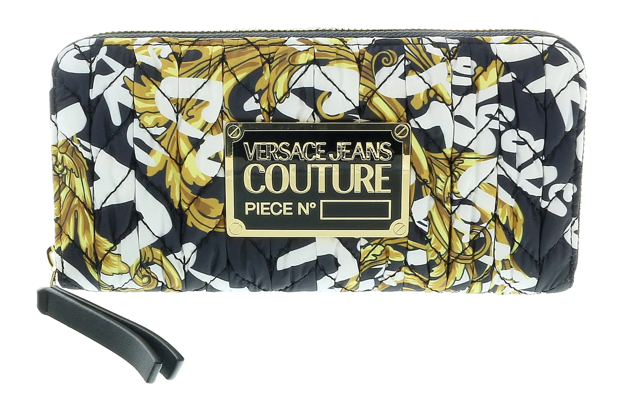 Versace Jeans Couture Small Black/Gold Baroque Stitched Continental All Around Zip Wallet