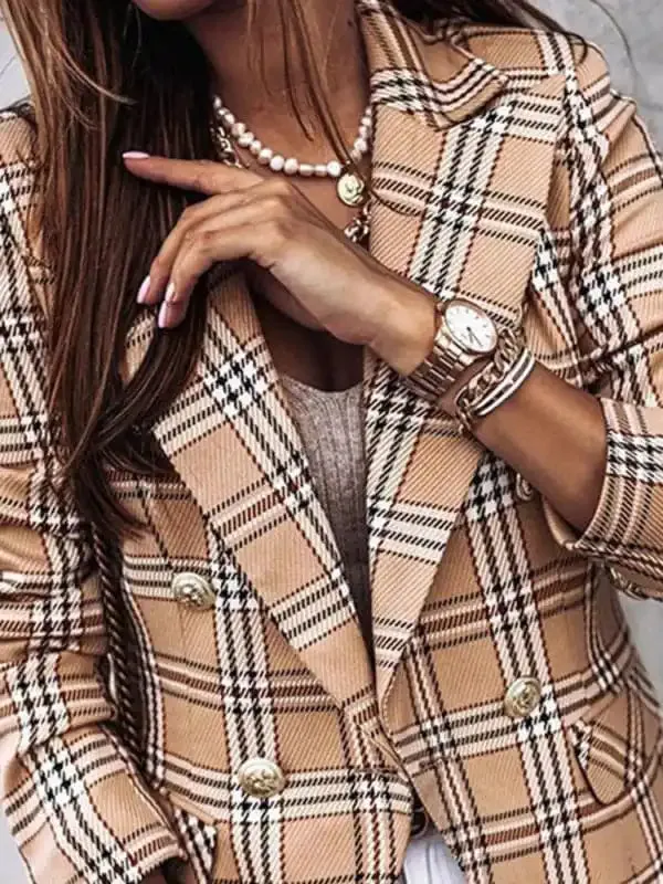 Women’s Plaid Cotton And Linen Double Breasted Blazer